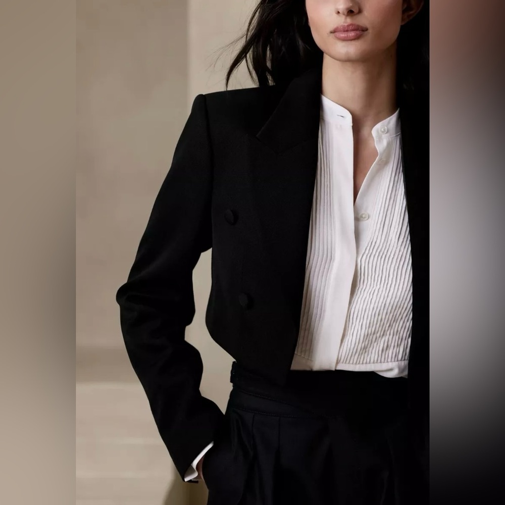 Banana Republic Cara Cropped Tuxedo Jacket (Size 4P or 4Petite) #850926